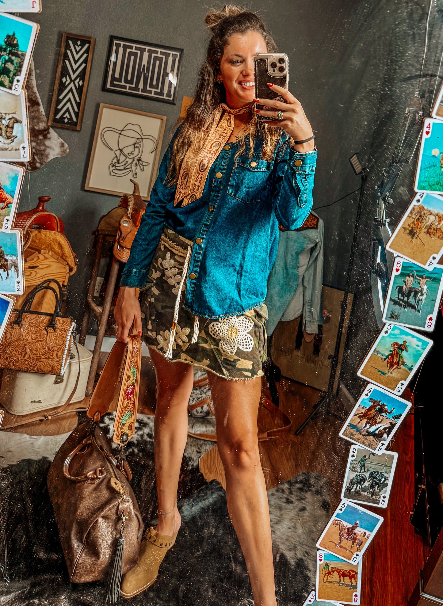 Keyhole Denim Button Up