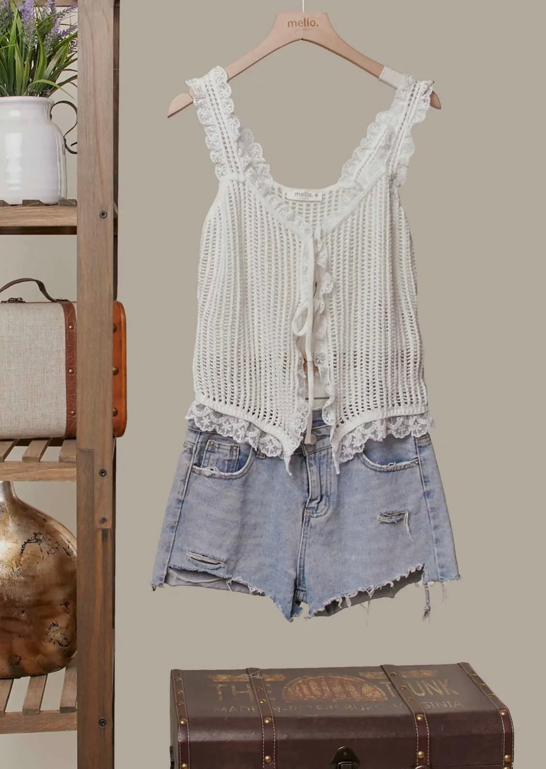 White Lace Tie Vest