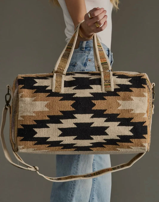Cream, tan & black Aztec duffel