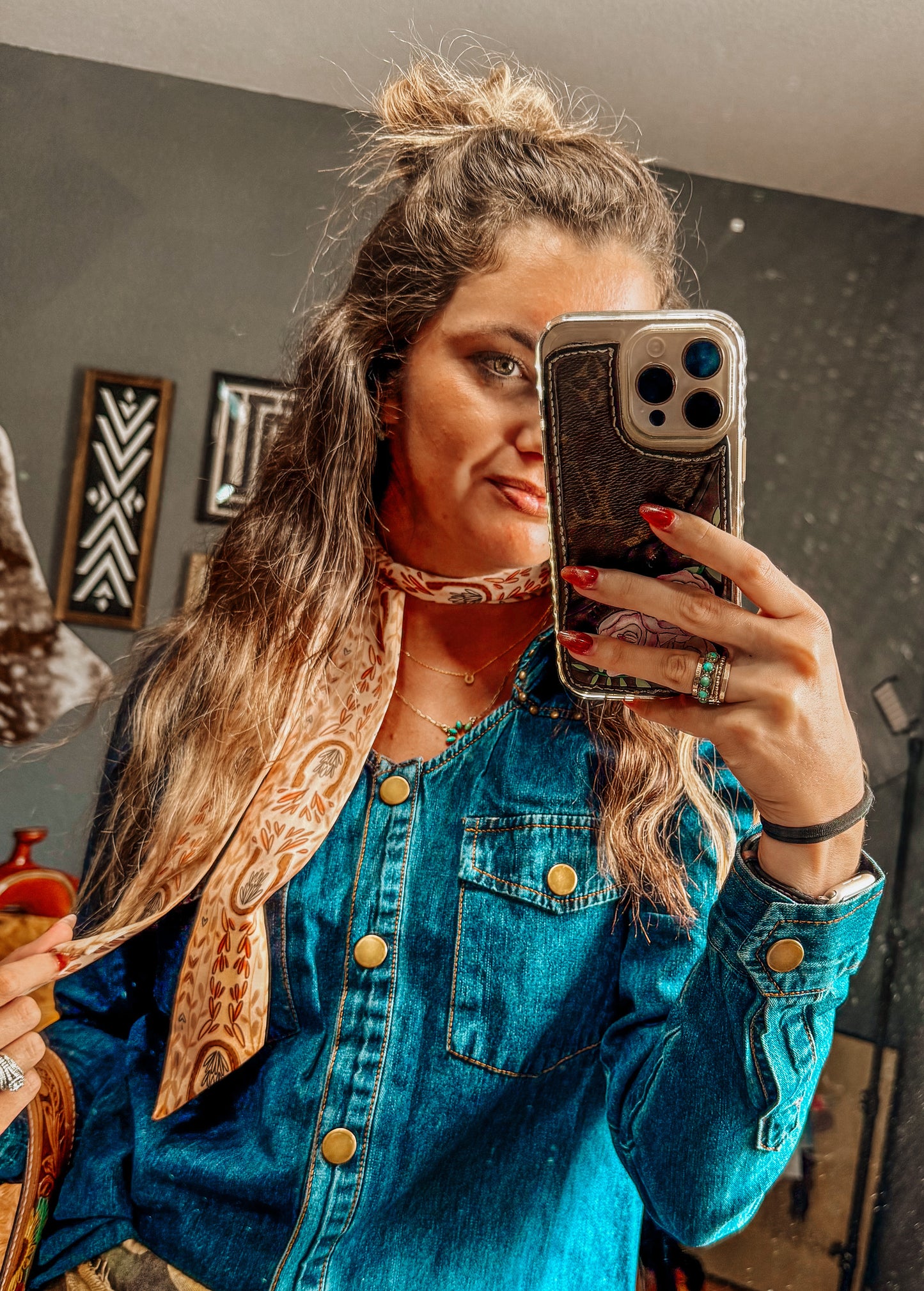 Keyhole Denim Button Up