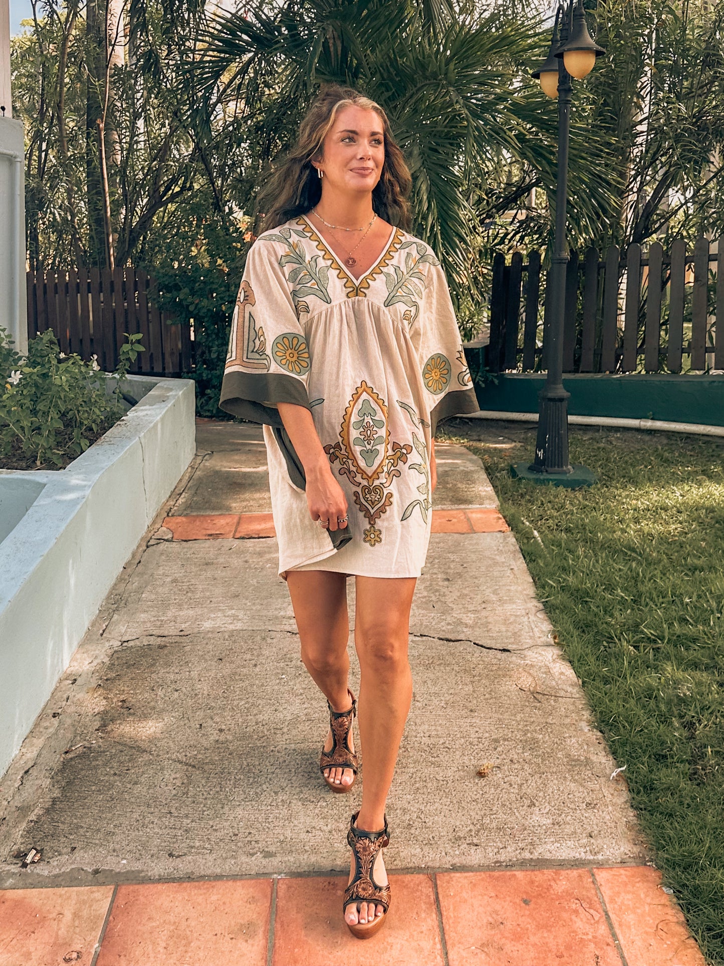 Palm & Pine Embroidered Dress