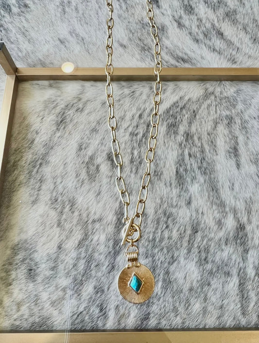 Gold & Turquoise Medallion necklace ￼