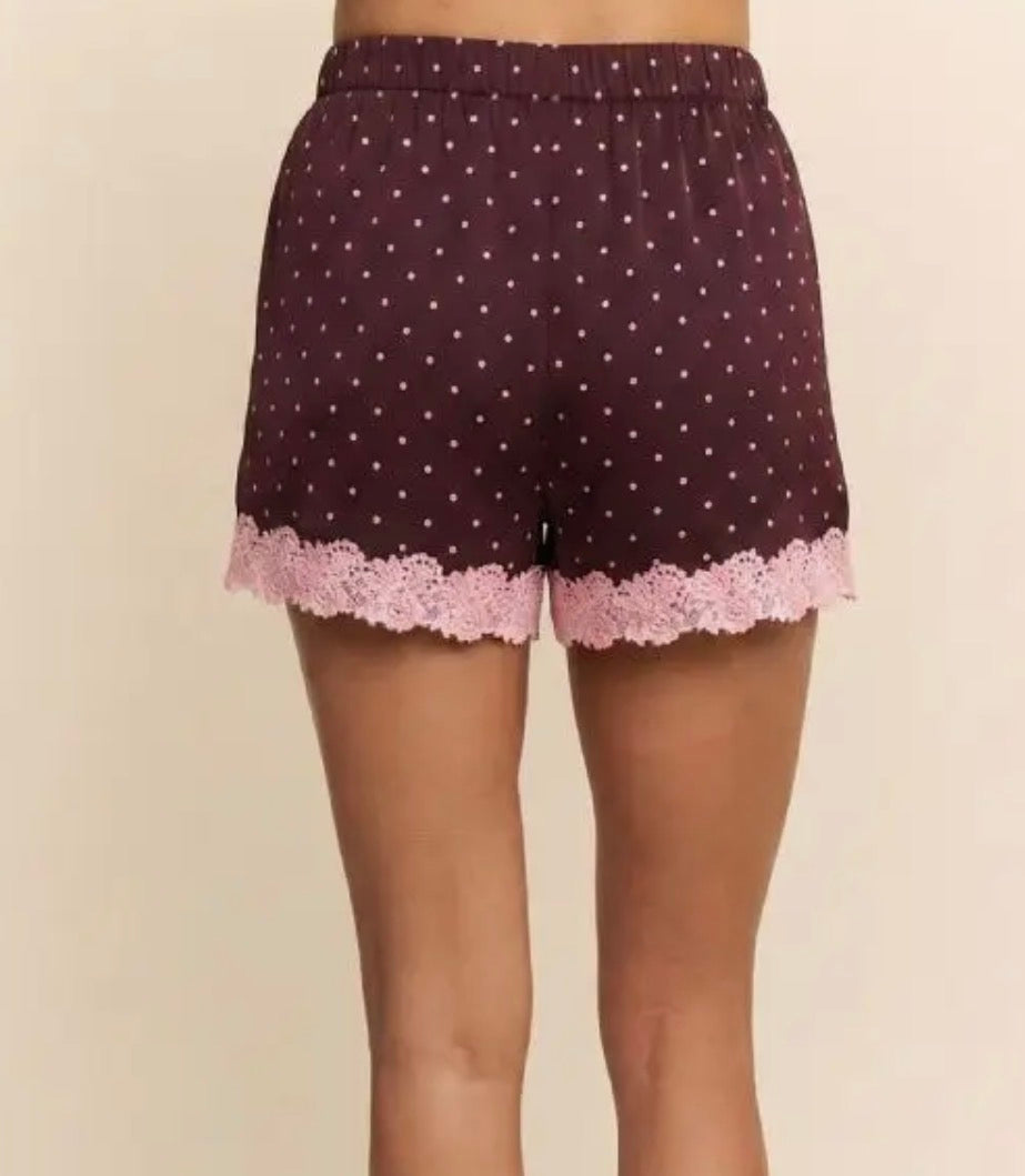 Silky Maroon Pink Lace Shorts