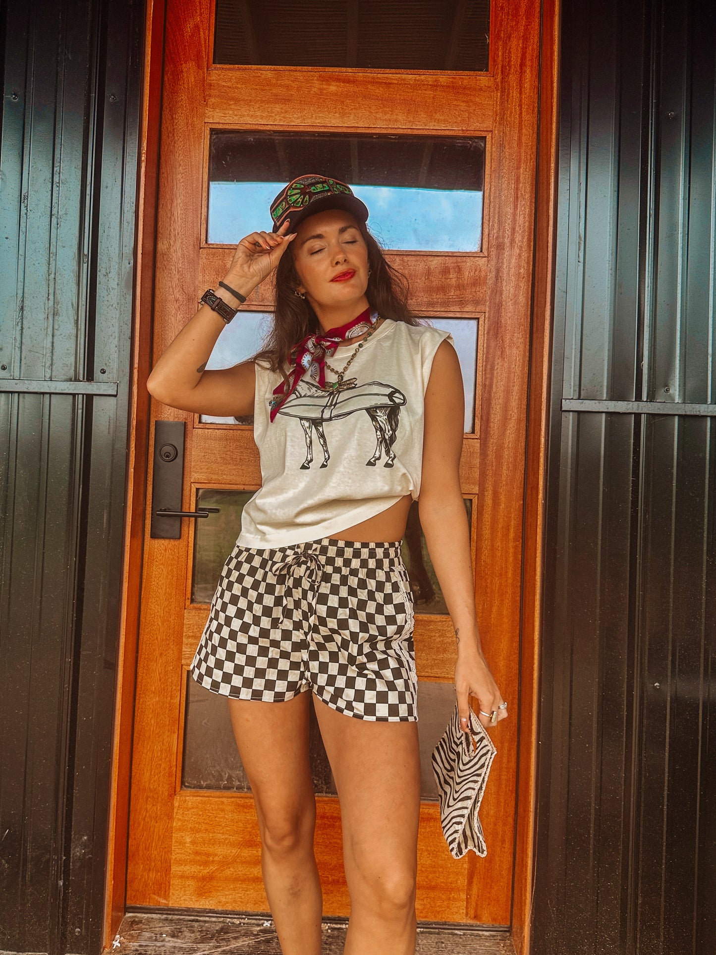 Black Checkered Print Shorts