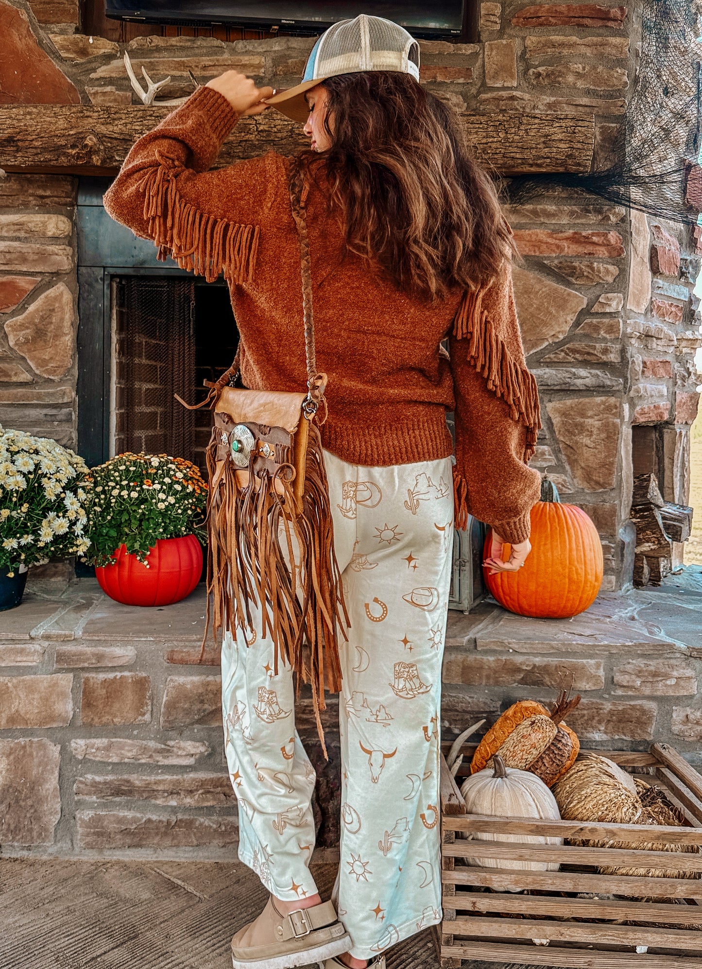 MISS ME: Rust Tassel Half Zip Sweater
