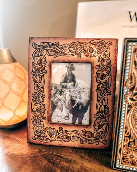 Chestnut Tooled Leather Picture Frame