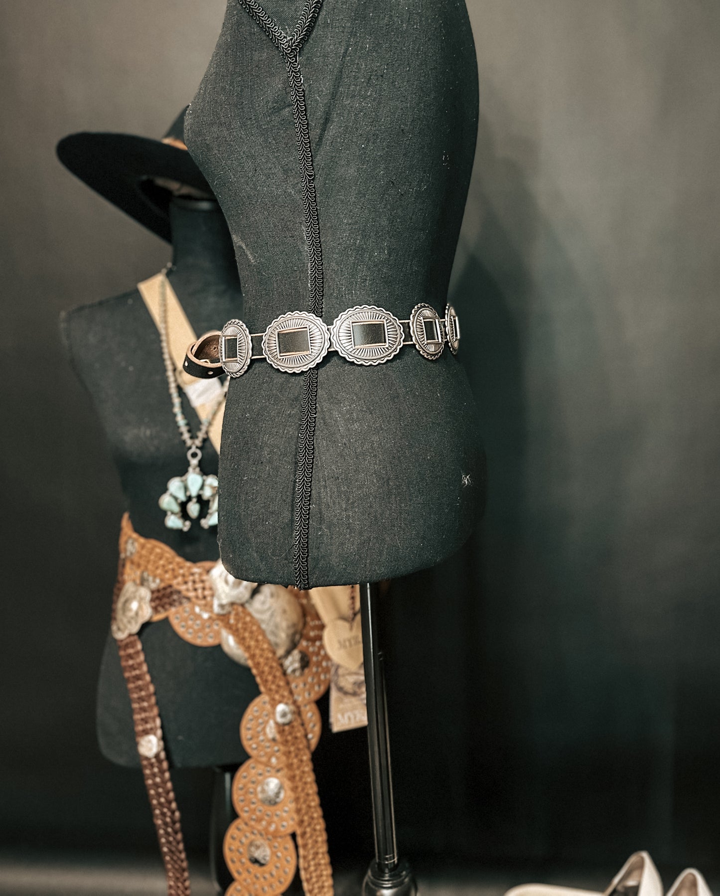 Distressed Leather Concho Belt