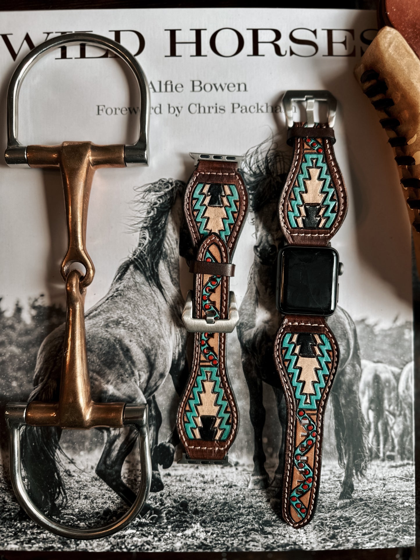 Aztec Tooled Leather Watch Band