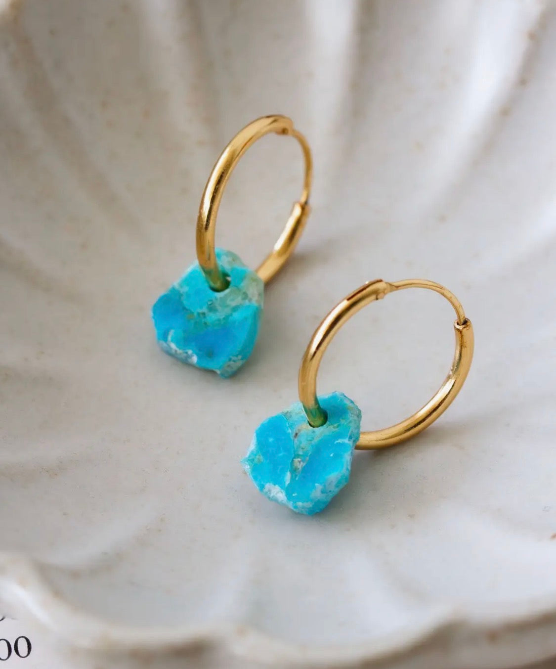 14K Gold & Turquoise Hoops
