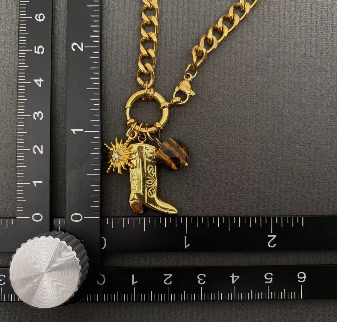Western Boot Charm 18K Gold Plated Ss Necklace