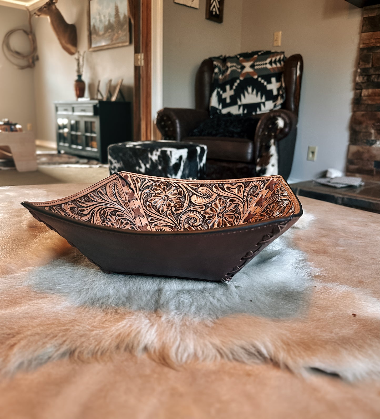 Tooled Leather Bowl