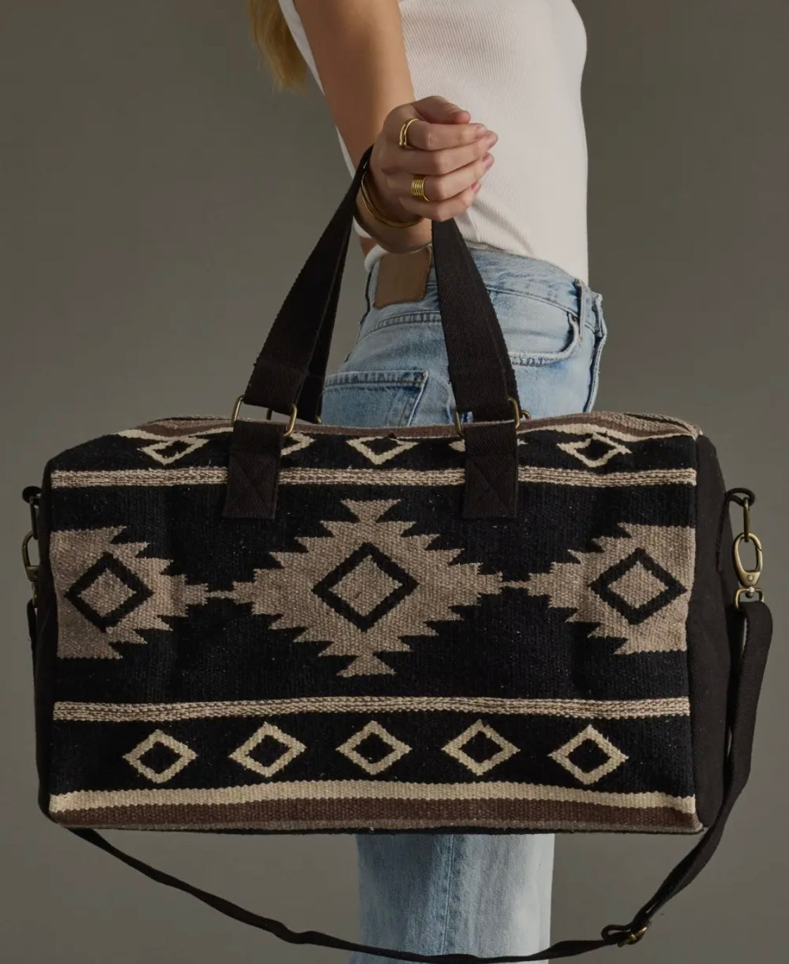 Black, taupe & cream Aztec duffel