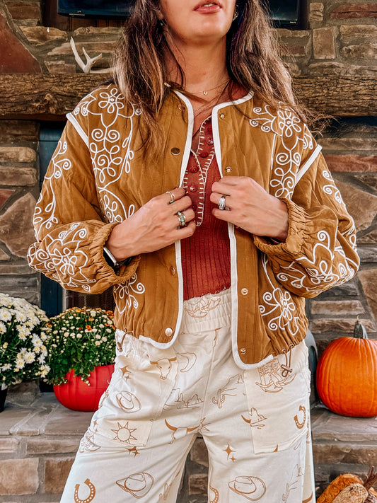 Embroidered quilted western jacket