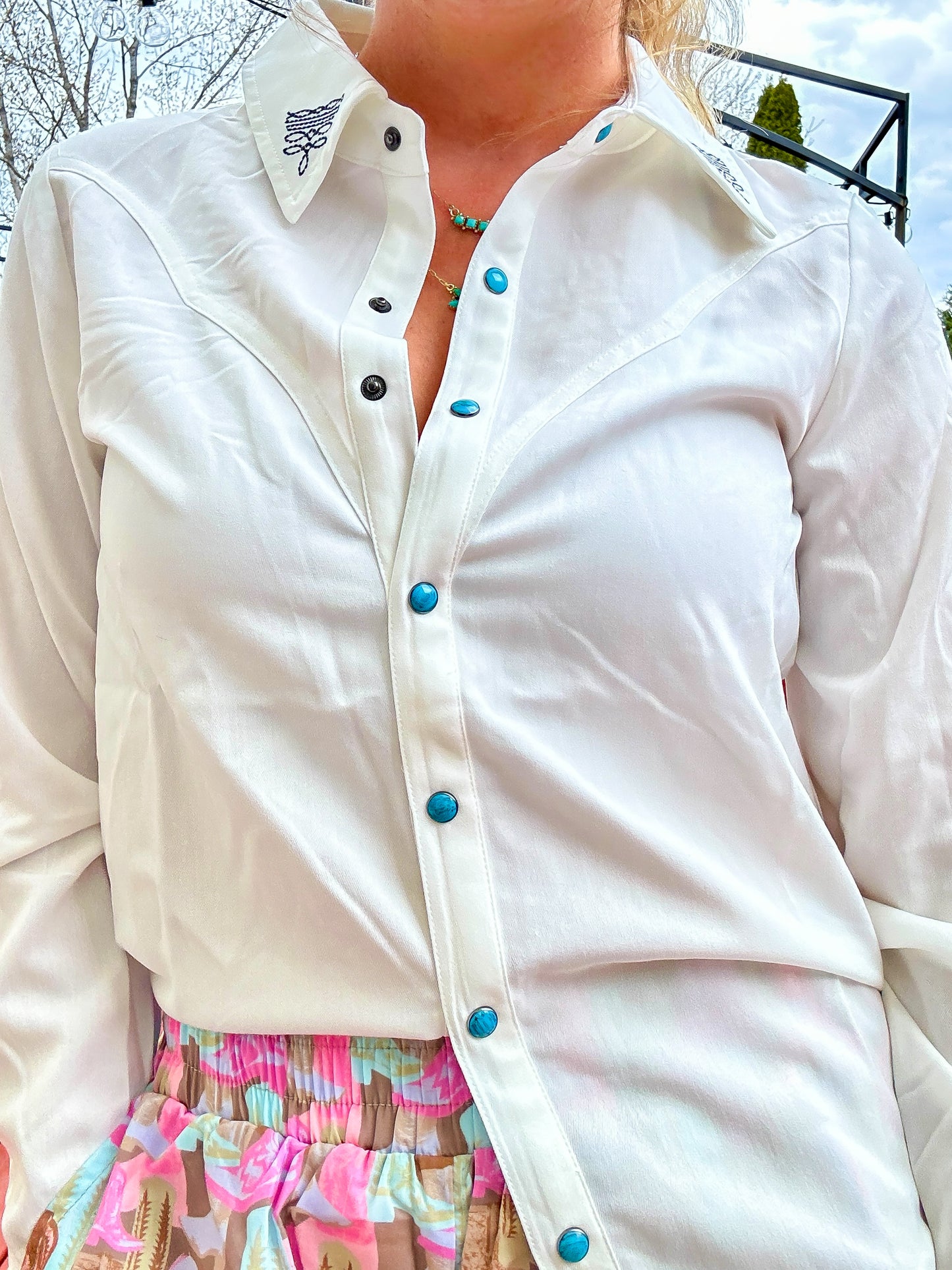 Boot Stitch Turquoise Pearl Snap