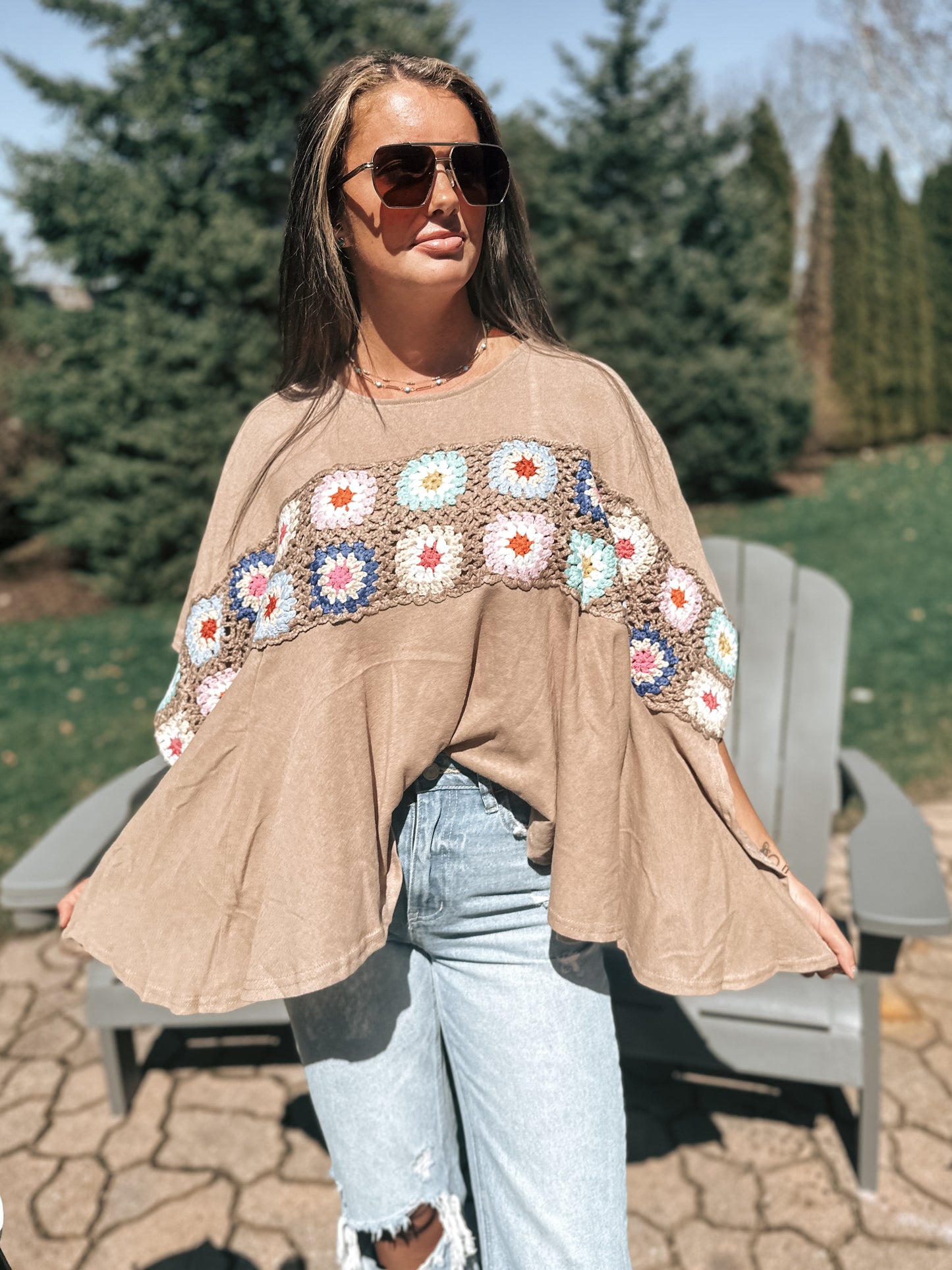 Crochet Tunic Top Tan