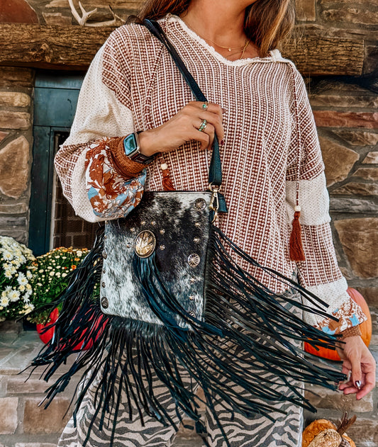 Cowhide Cactus Hippie Fringe Bag