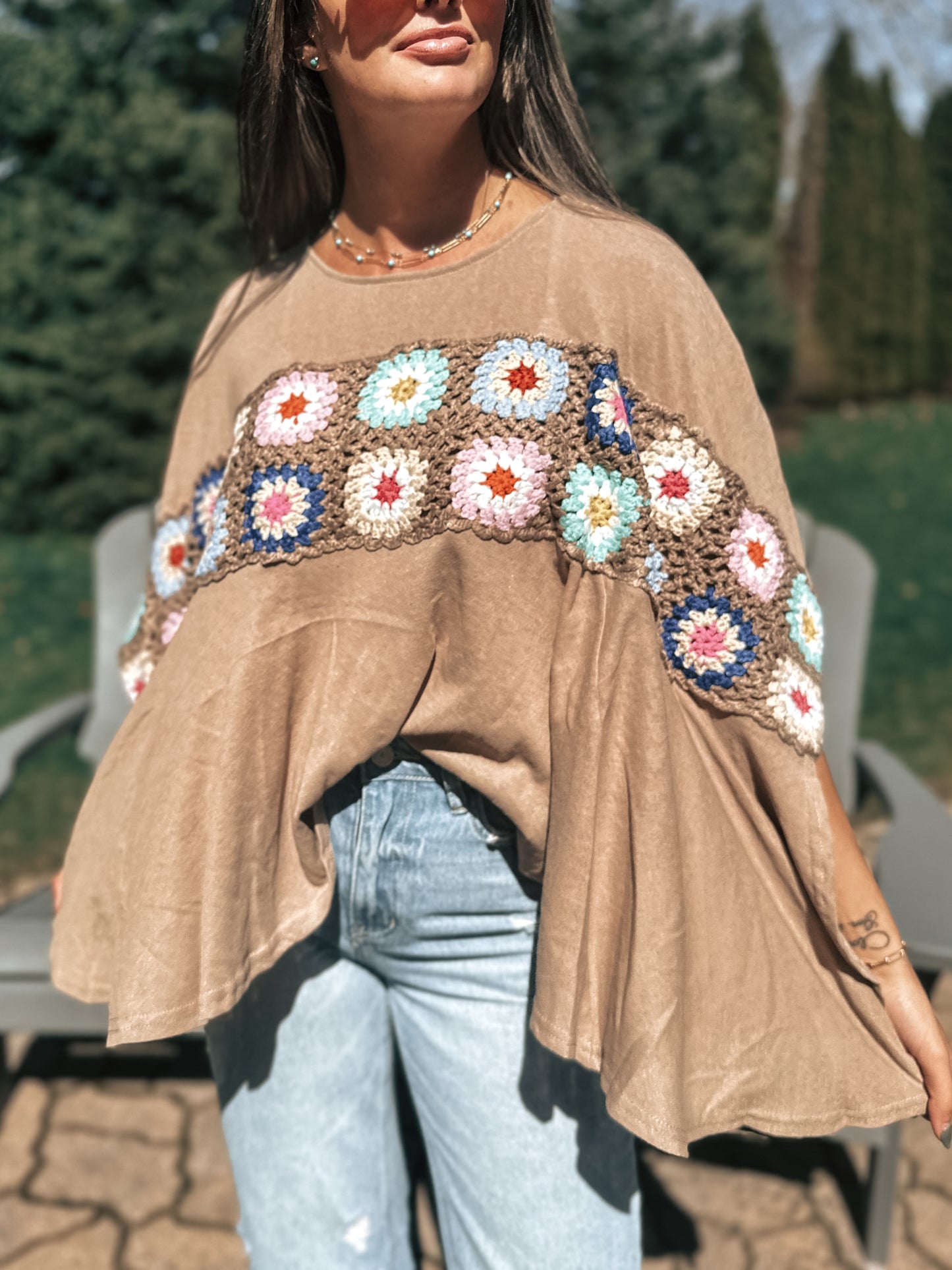 Crochet Tunic Top Tan