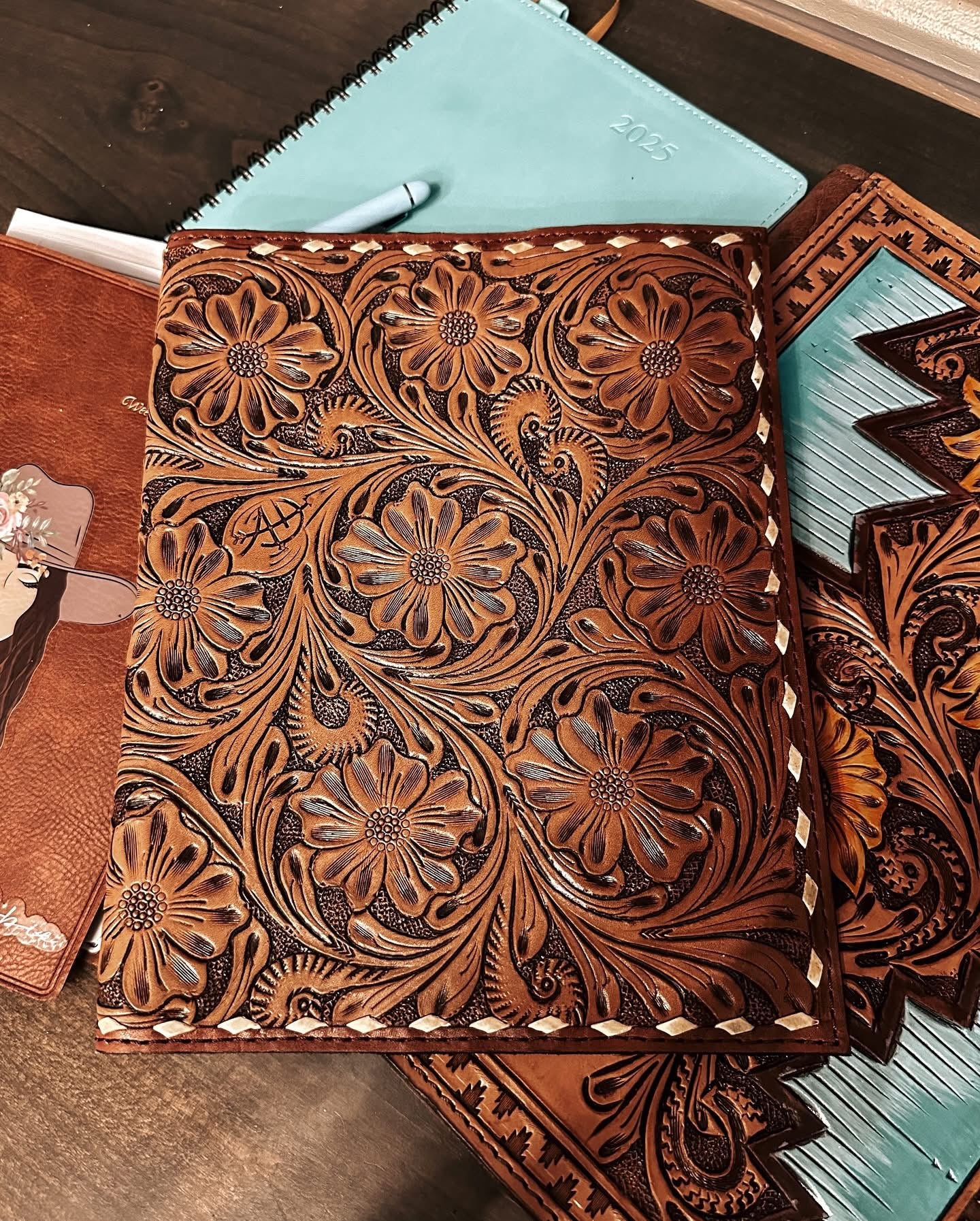 Tooled leather Planner Cover