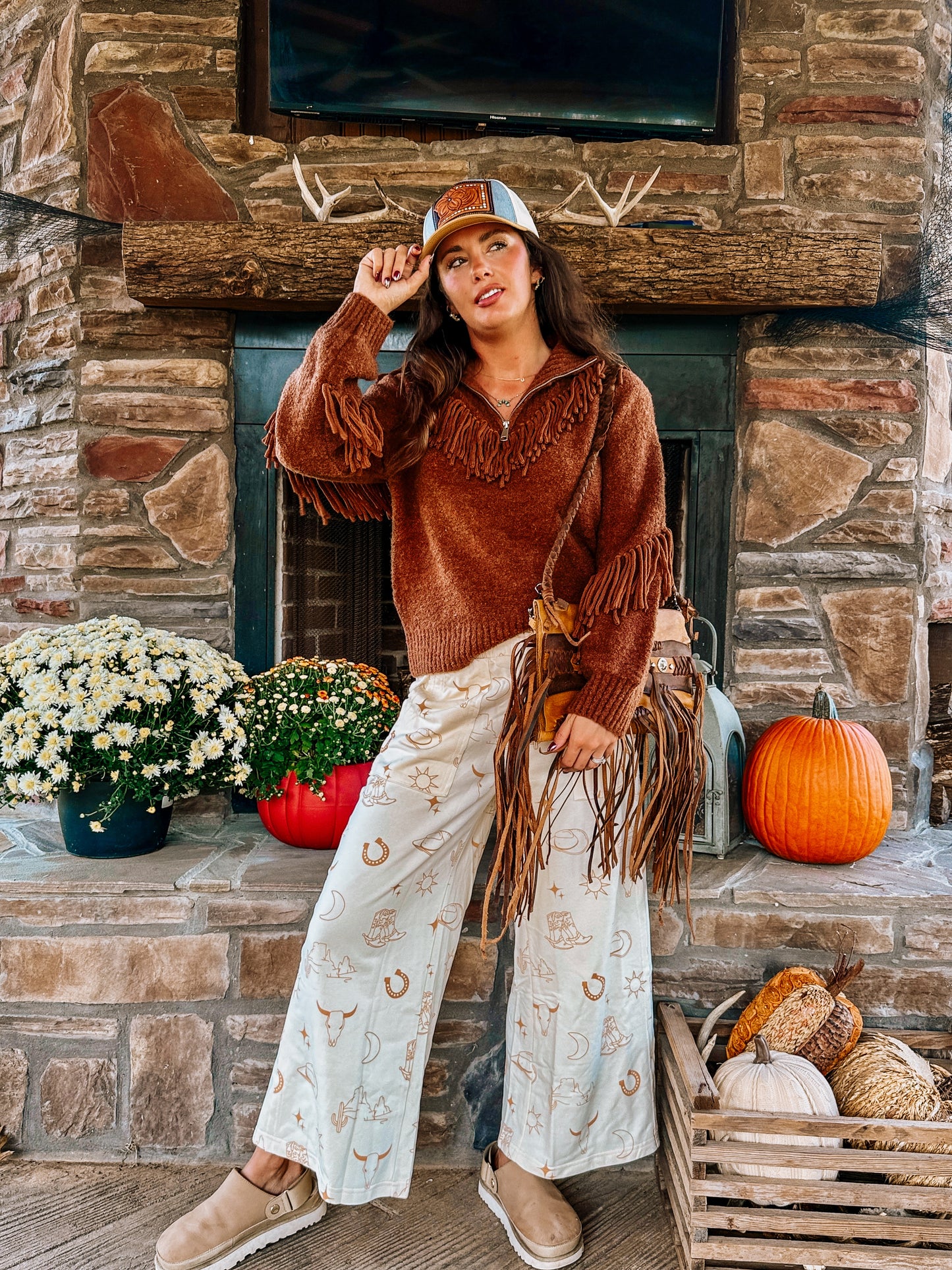 MISS ME: Rust Tassel Half Zip Sweater
