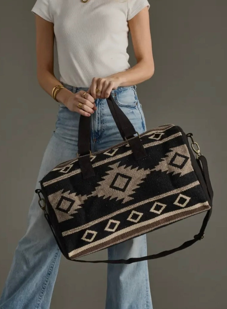 Black, taupe & cream Aztec duffel