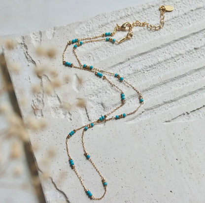 Gold Turquoise Beaded Necklace