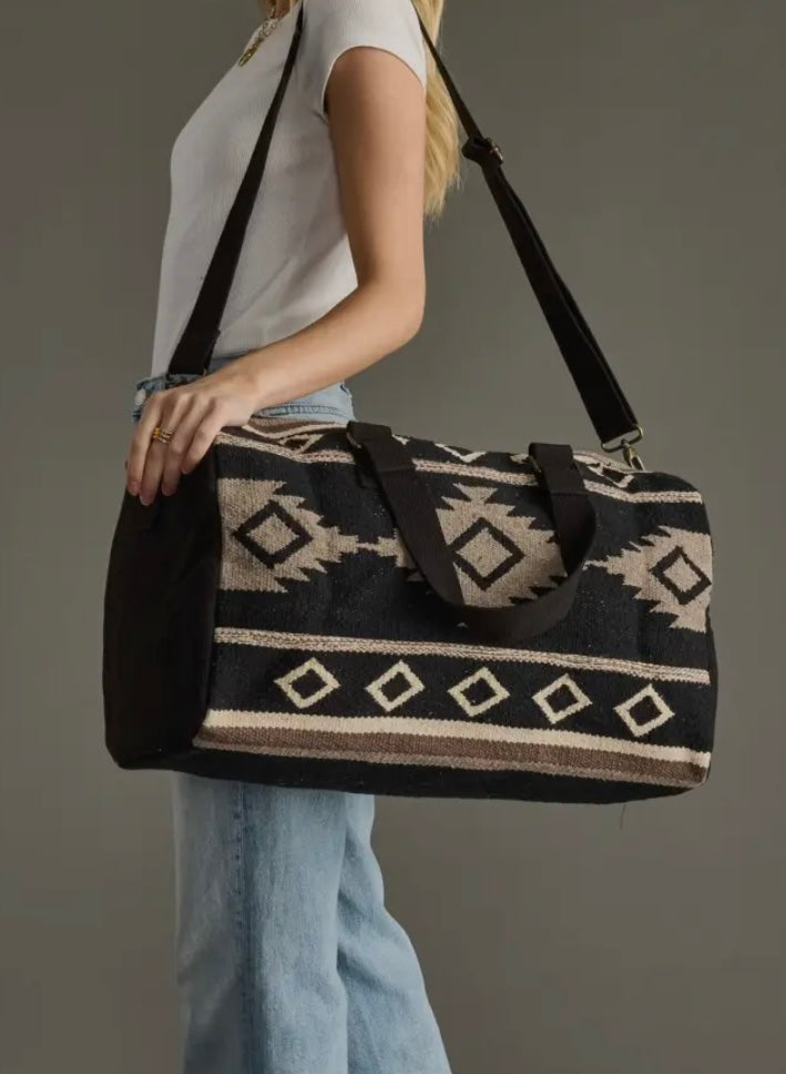 Black, taupe & cream Aztec duffel