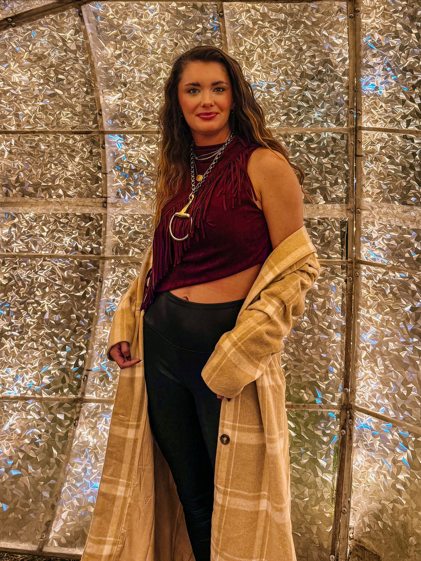 Suede Fringe Mock Neck Tank 