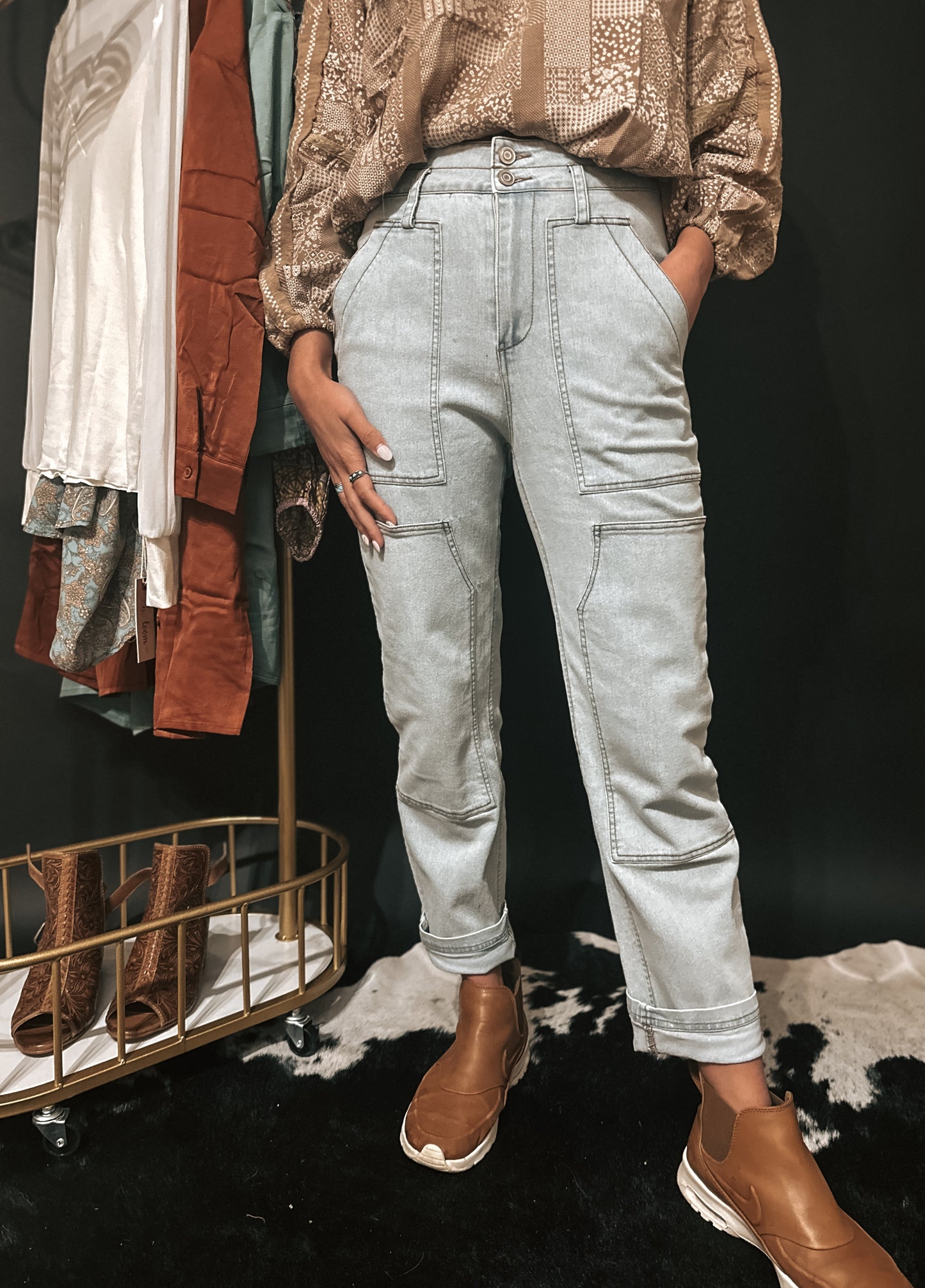 Straight Leg Cargo Jeans