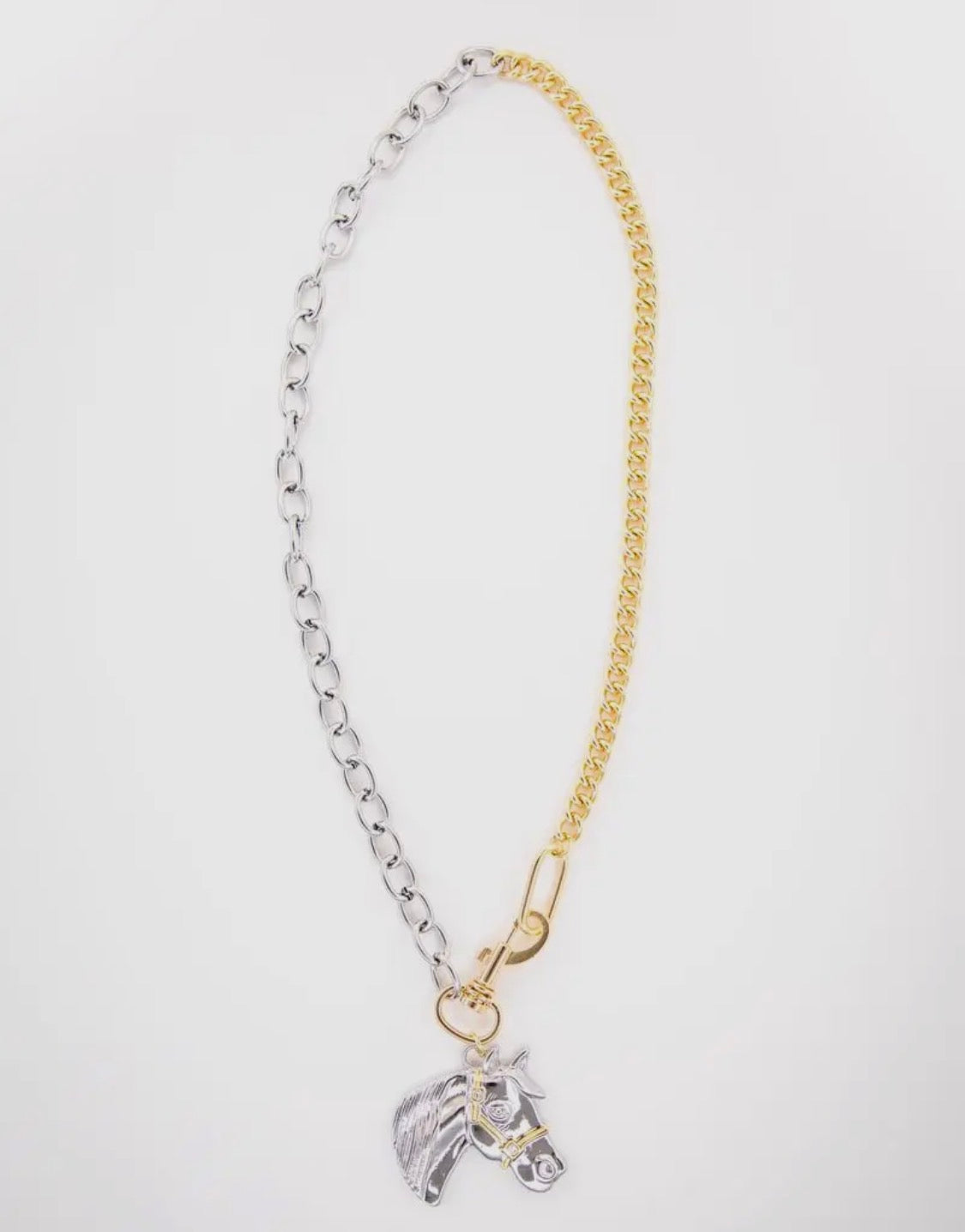Two Toned Chain Necklace with Horse Pendant
