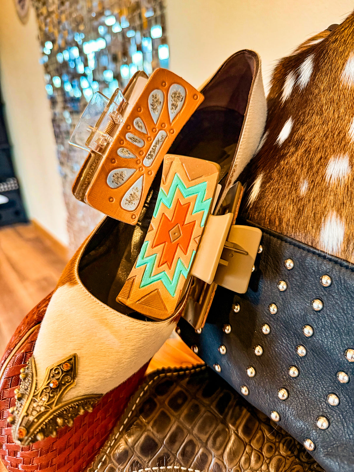Tooled Leather Hair claw