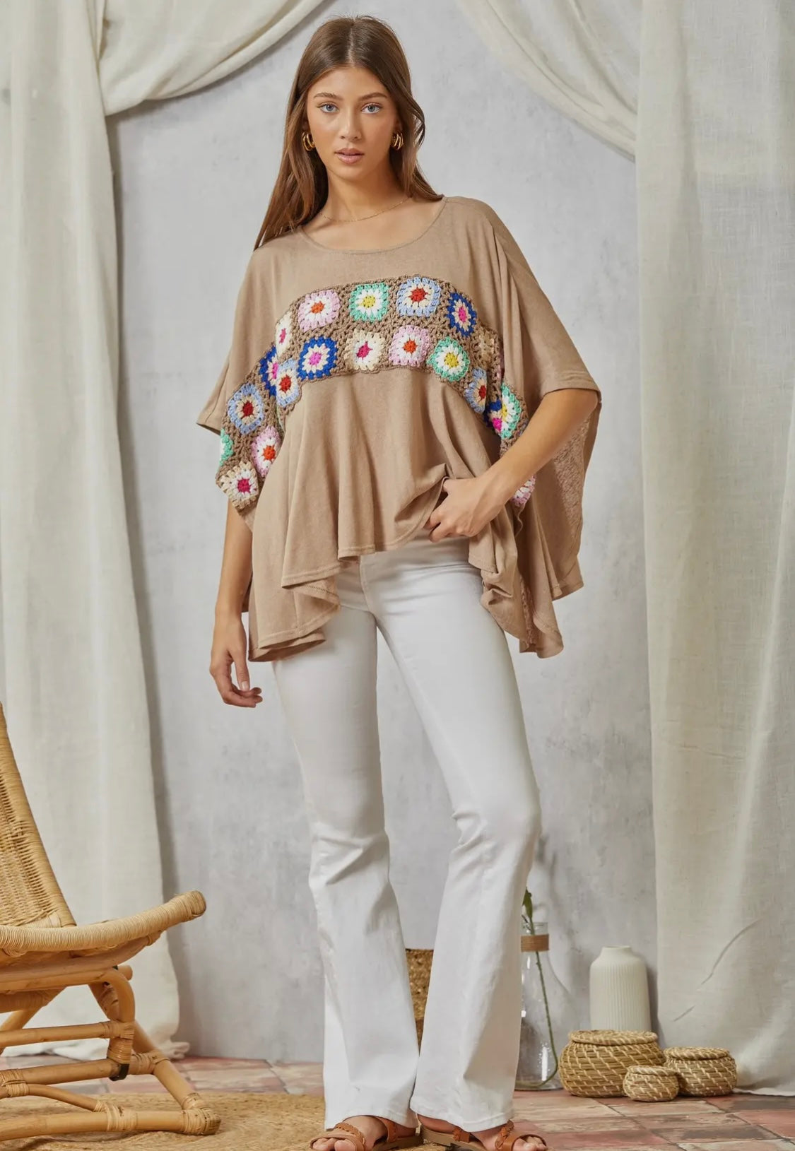 Crochet Tunic Top Tan