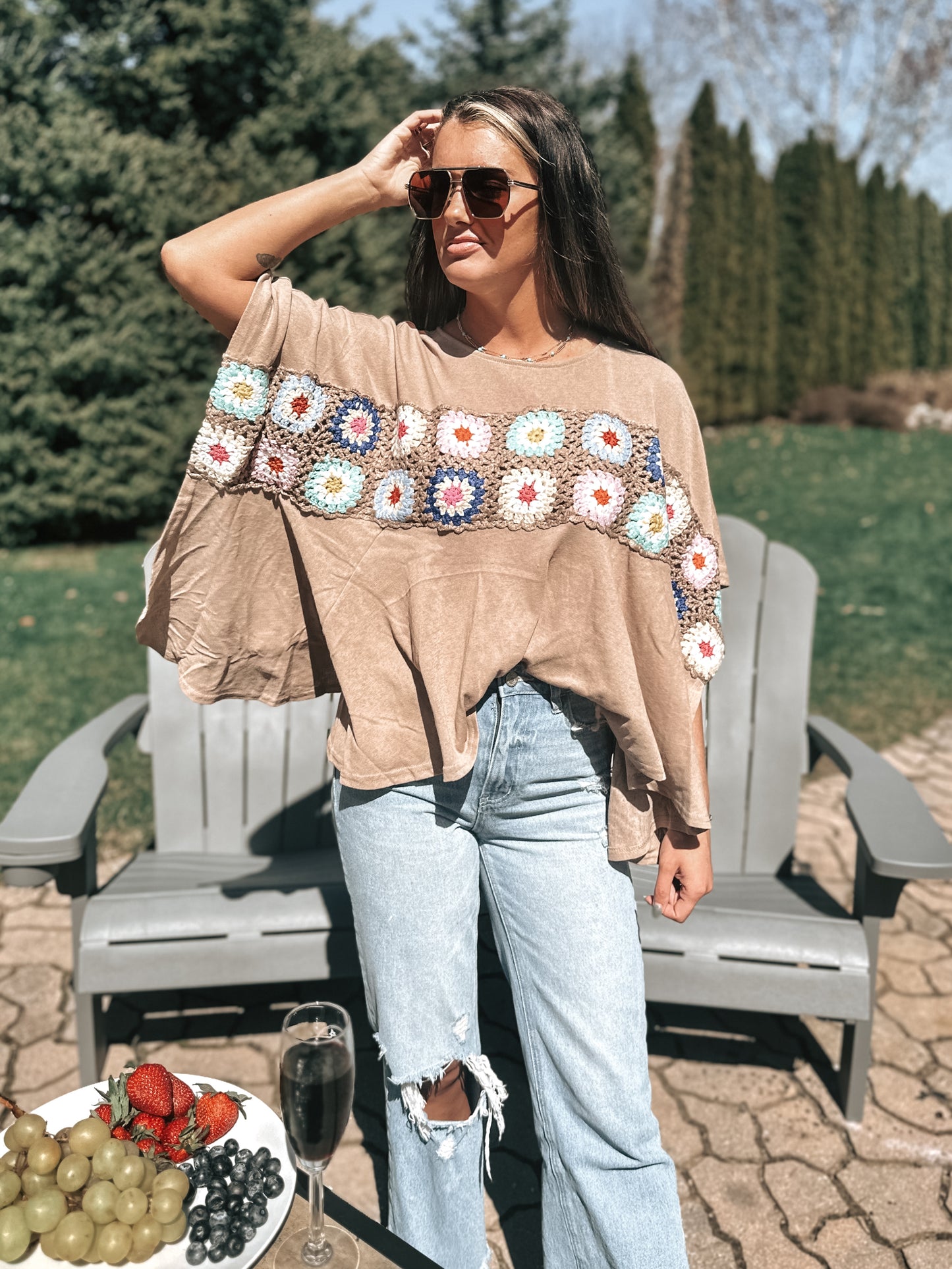 Crochet Tunic Top Tan