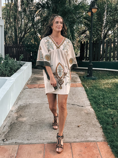 Palm & Pine Embroidered Dress