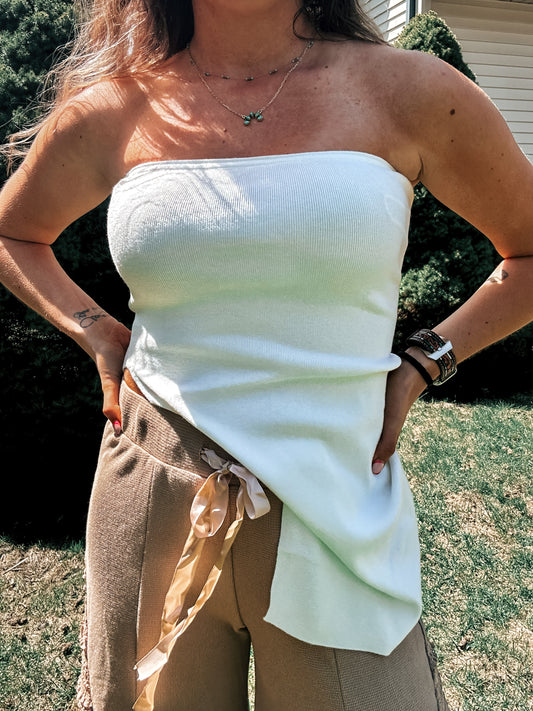 White Knit Tube Top