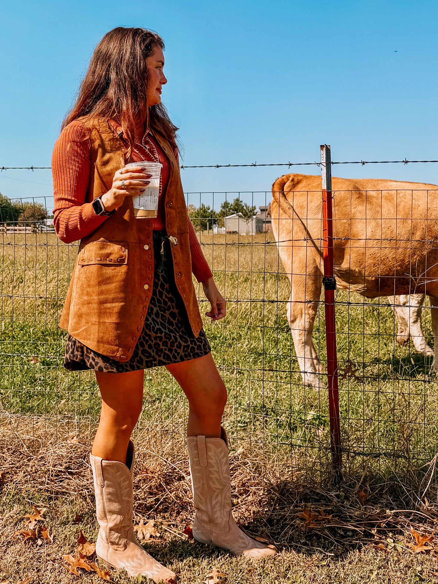 Oversized Suede Camel Vest