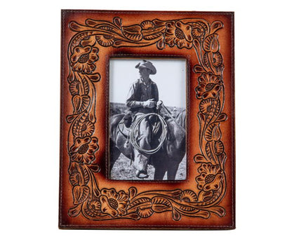 Chestnut Tooled Leather Picture Frame
