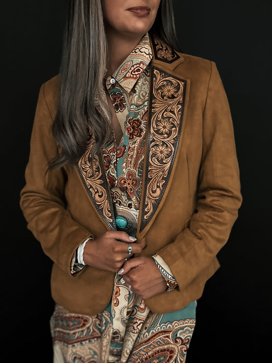 Camel Tooled Leather Blazer