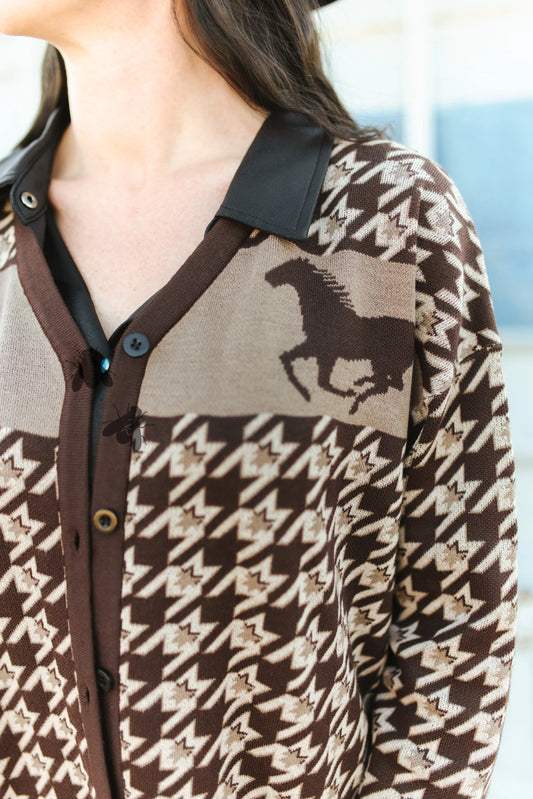 Houndstooth Uptown Pony Cardigan
