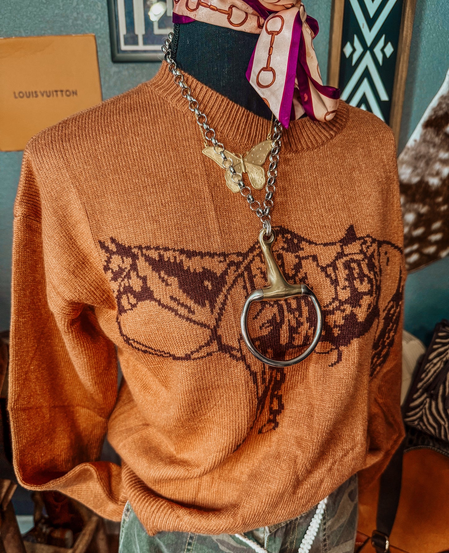 The Cowpony Crewneck Sweater in Chocolate Brown