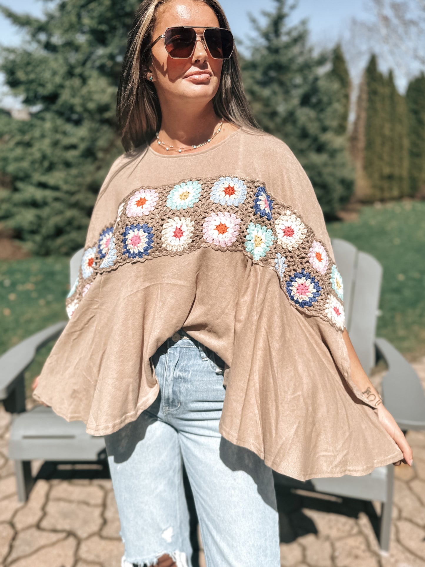 Crochet Tunic Top Tan