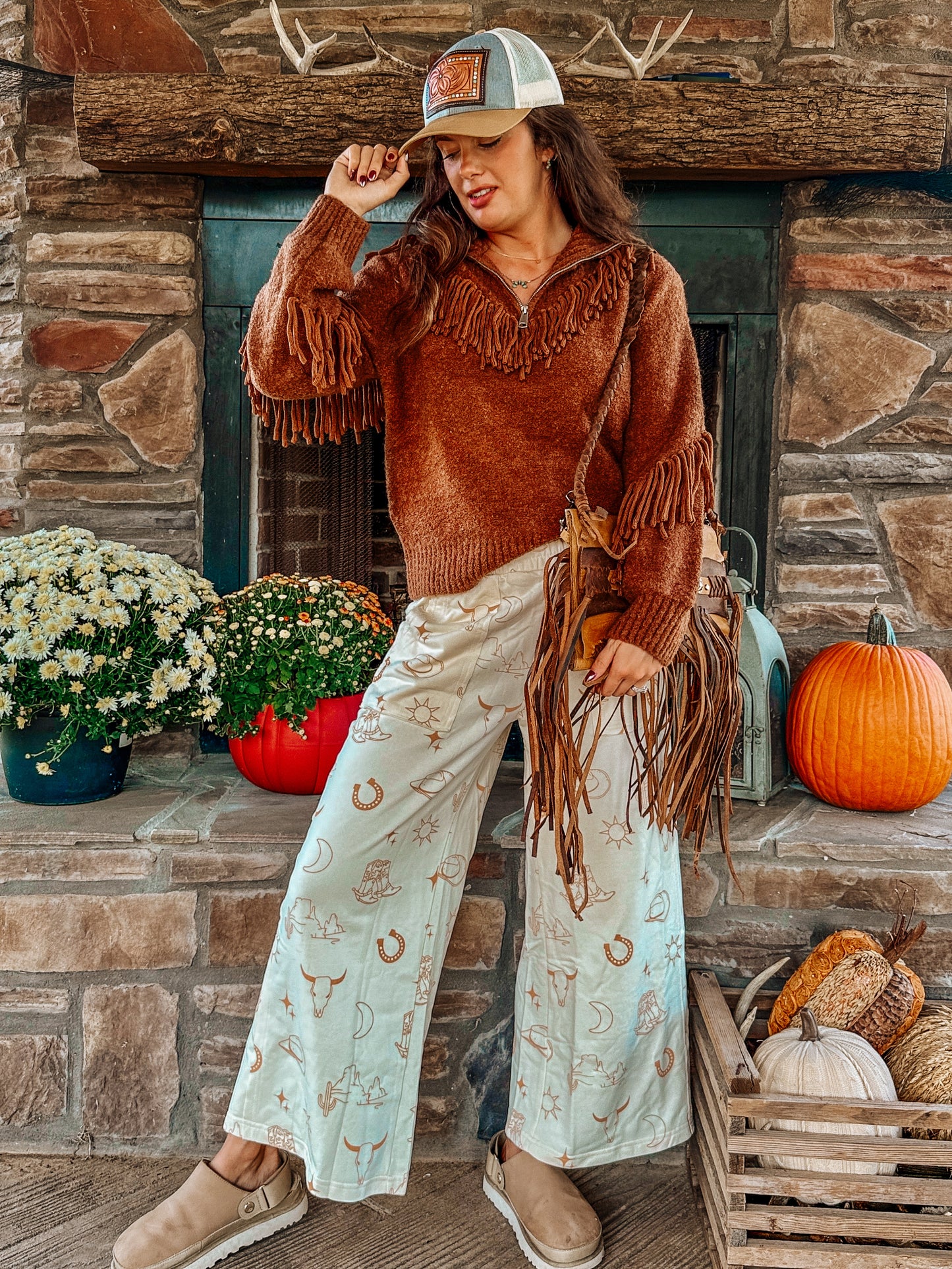MISS ME: Rust Tassel Half Zip Sweater