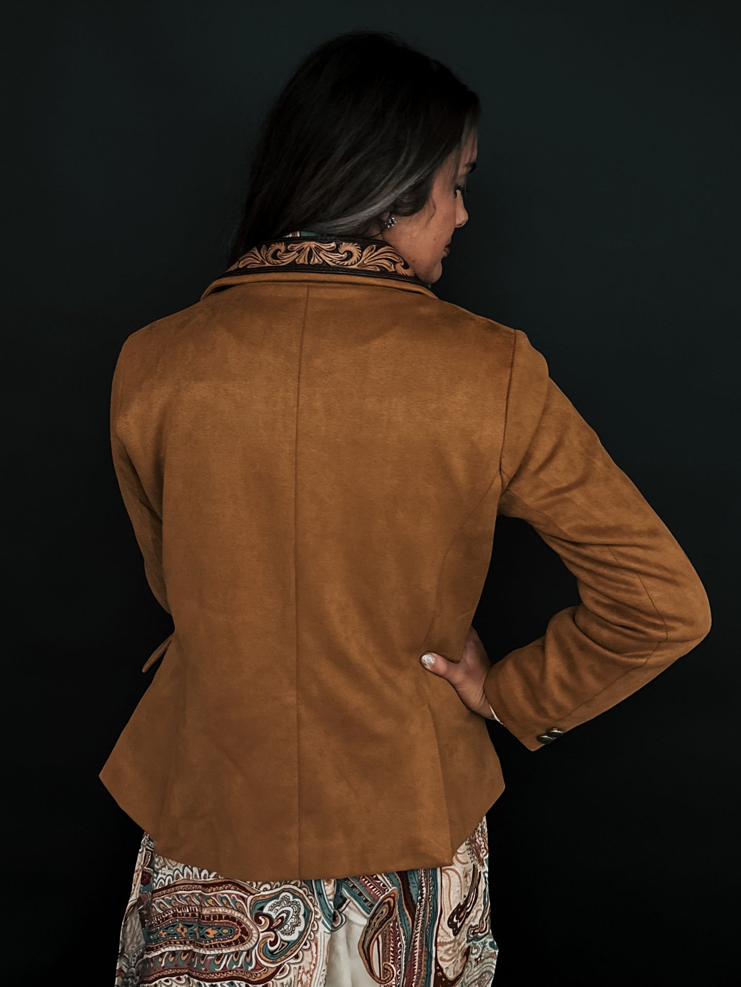 Camel Tooled Leather Blazer