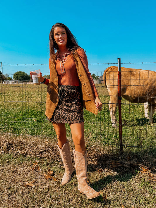 Oversized Suede Camel Vest