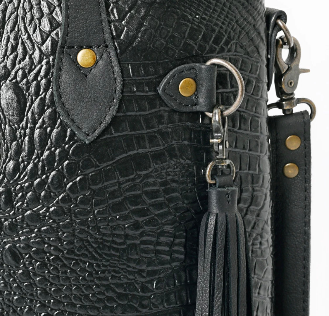 Black Gator Fringe Tote