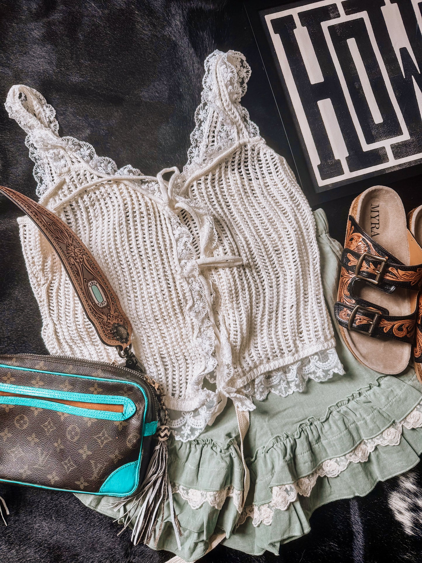 White Lace Tie Vest
