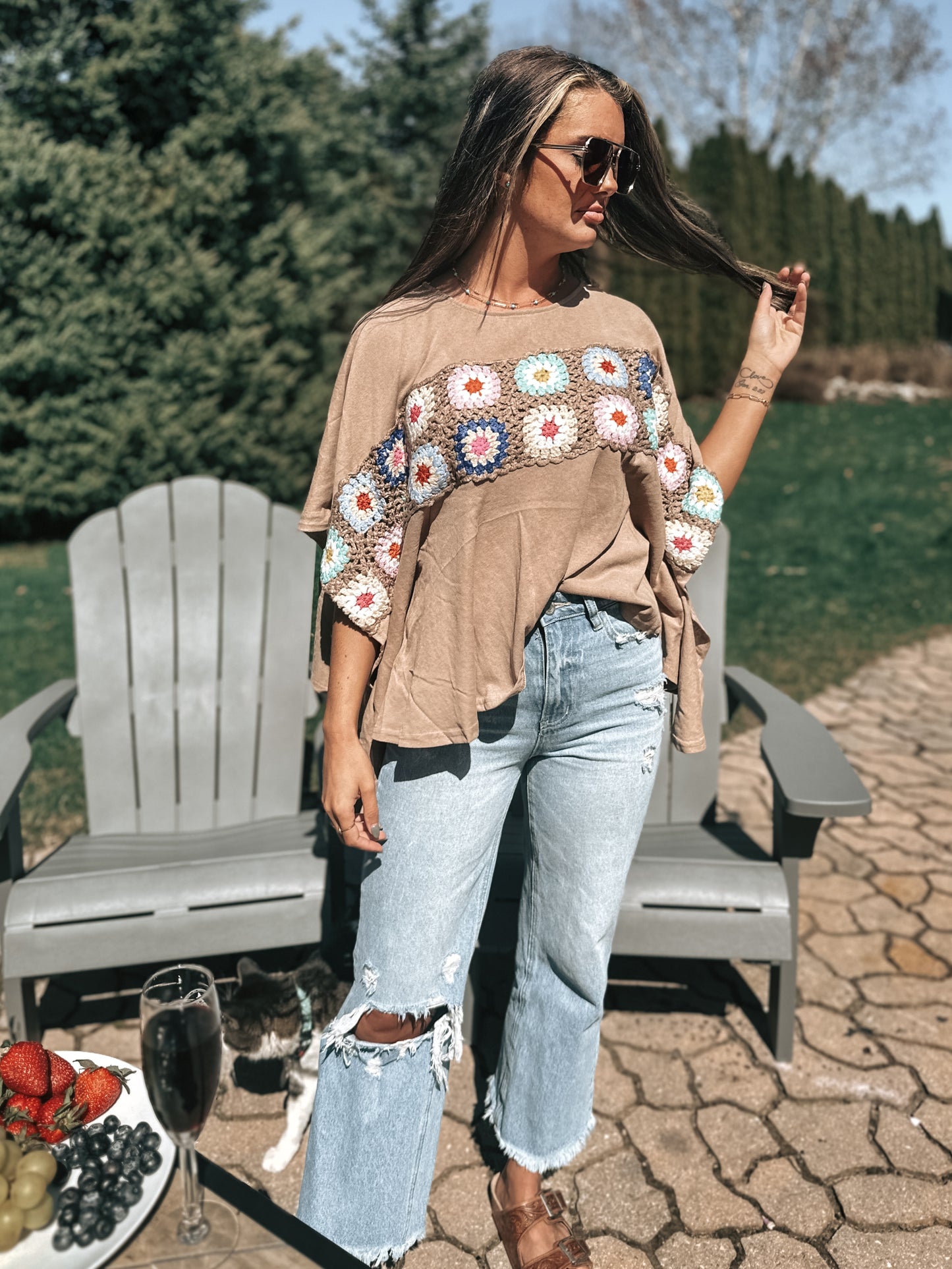 Crochet Tunic Top Tan