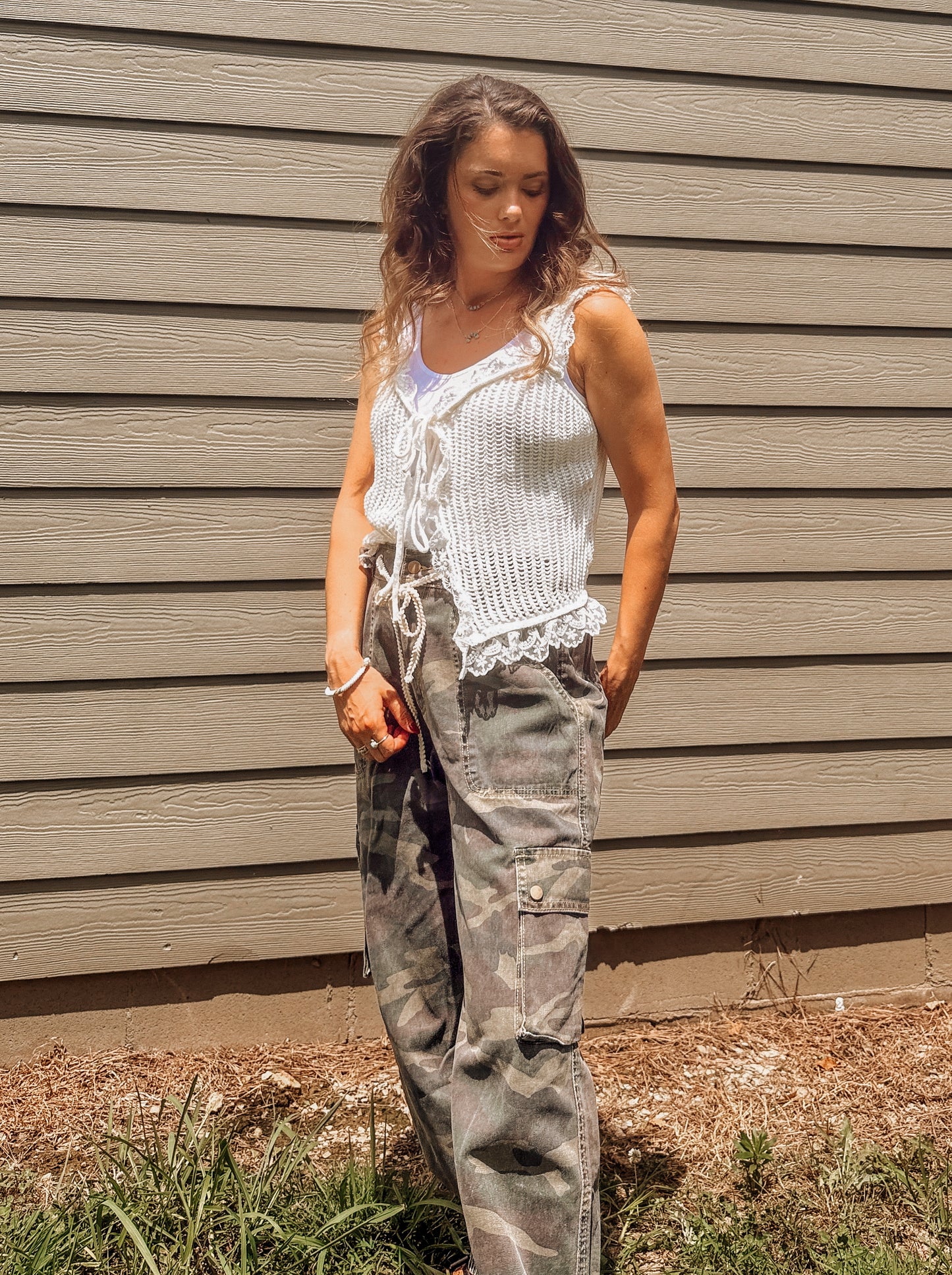 White Lace Tie Vest