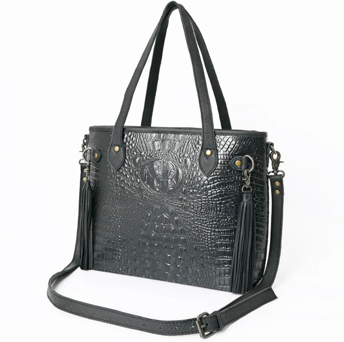 Black Gator Fringe Tote