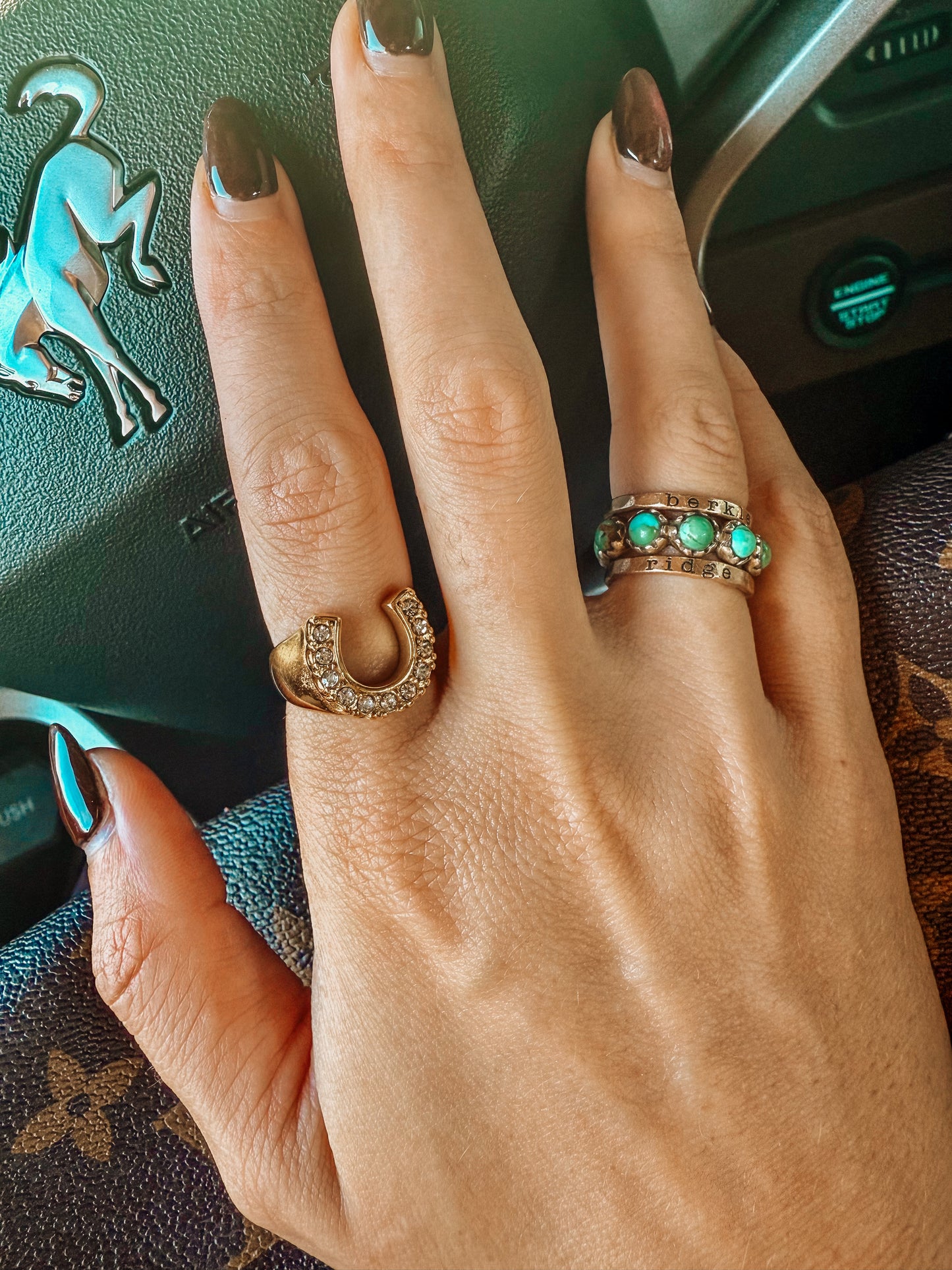 Authentic Turquoise Gold Rosewood Ring