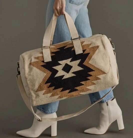 Cream, tan & black Aztec duffel